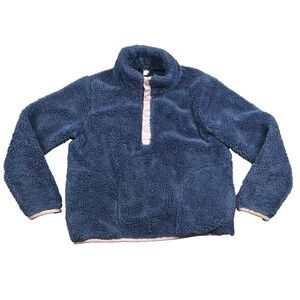 J. CREW Crewcuts Girls Fleece  Pullover Blue Size M Blue Long Sleeve 1/4 Snap